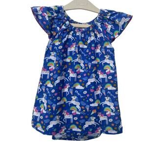 LUCKY JADE Blue Unicorn Rainbow Dress Romper 100% Cotton NWT Size 3-6 M